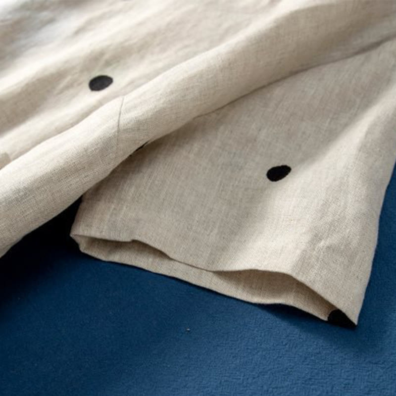 Sukienka midi damska z krótkim rękawem, sznurowana, bawełniana, lniana, z kieszeniami i wzorem w kropki "Buddha Stones" - image 9