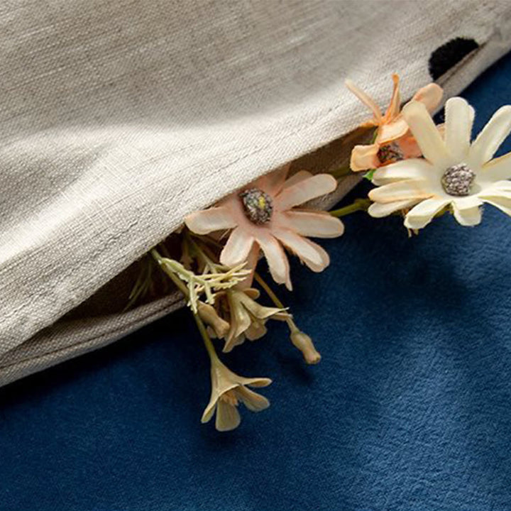 Sukienka midi damska z krótkim rękawem, sznurowana, bawełniana, lniana, z kieszeniami i wzorem w kropki "Buddha Stones" - image 10