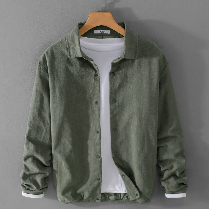 Męska koszula z bawełny i lnu z kieszeniami i prążkowanym długim rękawem w stylu "Buddha Stones" - SeaGreen - US/UK/AU42， EU52 (3XL) - image 8