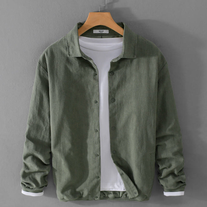 Męska koszula z bawełny i lnu z kieszeniami i prążkowanym długim rękawem w stylu "Buddha Stones" - SeaGreen - US/UK/AU42， EU52 (3XL) - image 8