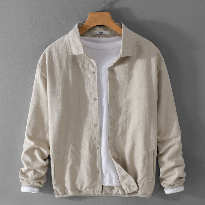 Męska koszula z bawełny i lnu z kieszeniami i prążkowanym długim rękawem w stylu "Buddha Stones" - Bielizna - US/UK/AU42， EU52 (3XL) - image 0