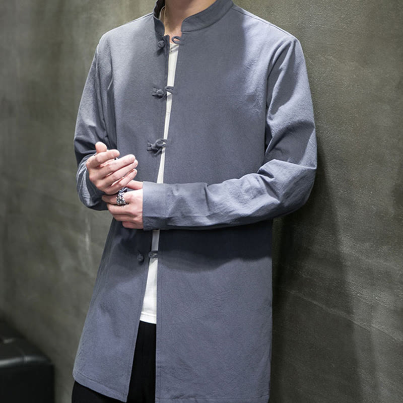 Buddha Stones , prosta męska kurtka z długim rękawem z bawełny, z guzikami w kształcie żaby, z motywem kamieni buddyjskich - image 9