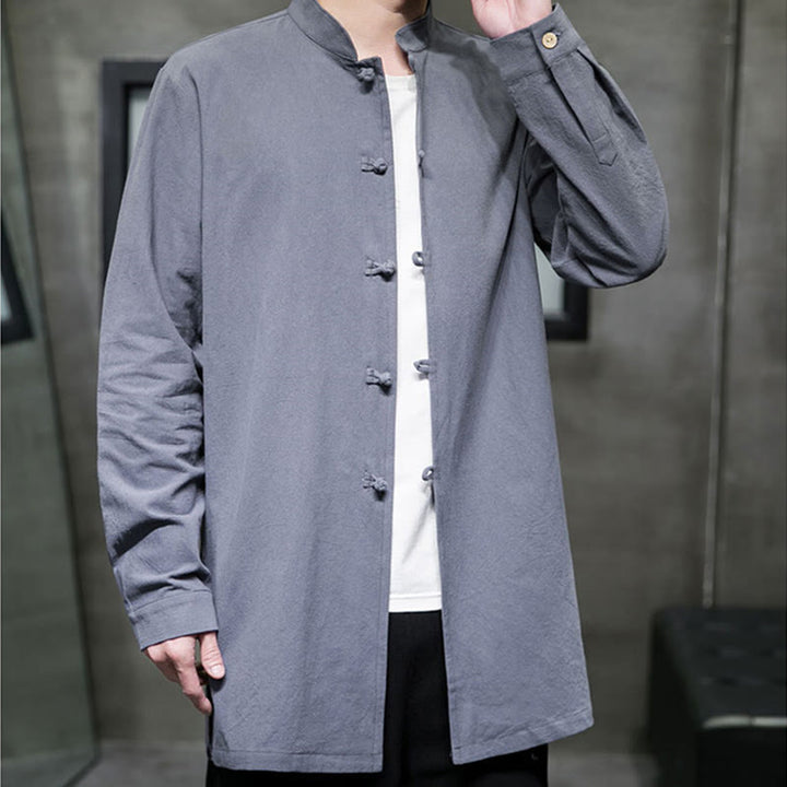 Buddha Stones , prosta męska kurtka z długim rękawem z bawełny, z guzikami w kształcie żaby, z motywem kamieni buddyjskich - image 2