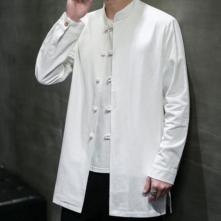 Buddha Stones , prosta męska kurtka z długim rękawem z bawełny, z guzikami w kształcie żaby, z motywem kamieni buddyjskich - image 16