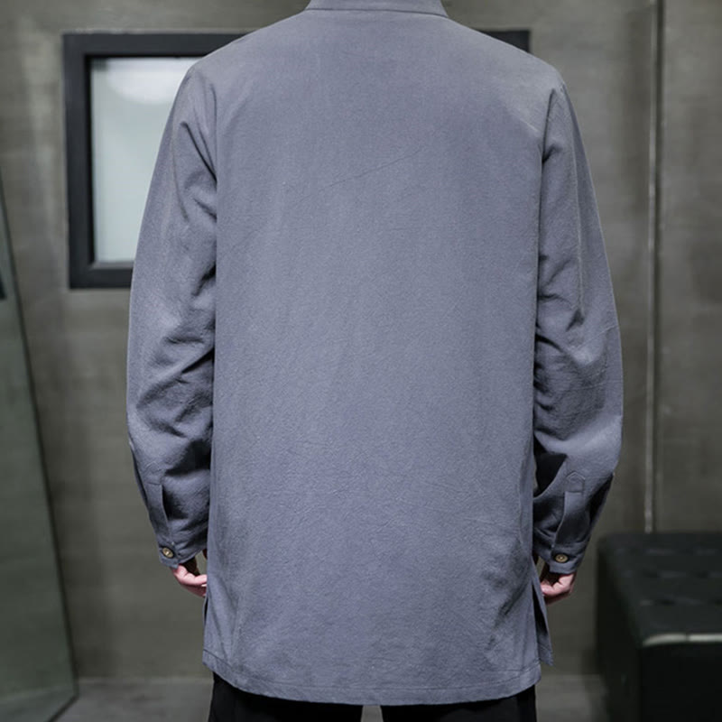 Buddha Stones , prosta męska kurtka z długim rękawem z bawełny, z guzikami w kształcie żaby, z motywem kamieni buddyjskich - image 6