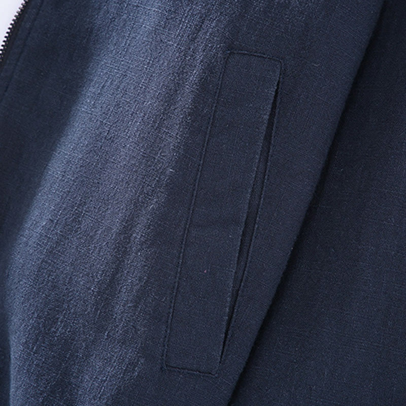 Kurtka Buddha Stones zimowa z długim rękawem, bawełną i lnem, z kieszeniami, zapinana na zamek błyskawiczny i stójką - image 8