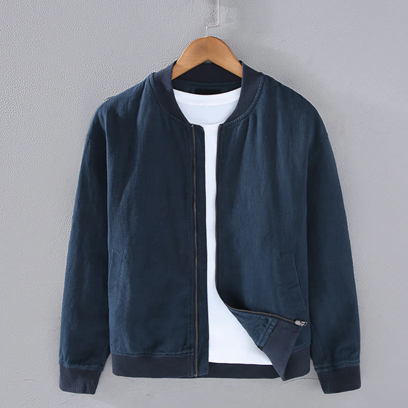 Kurtka Buddha Stones zimowa z długim rękawem, bawełną i lnem, z kieszeniami, zapinana na zamek błyskawiczny i stójką - Marynarka wojenna - US/UK/AU42， EU52 (3XL) - image 1