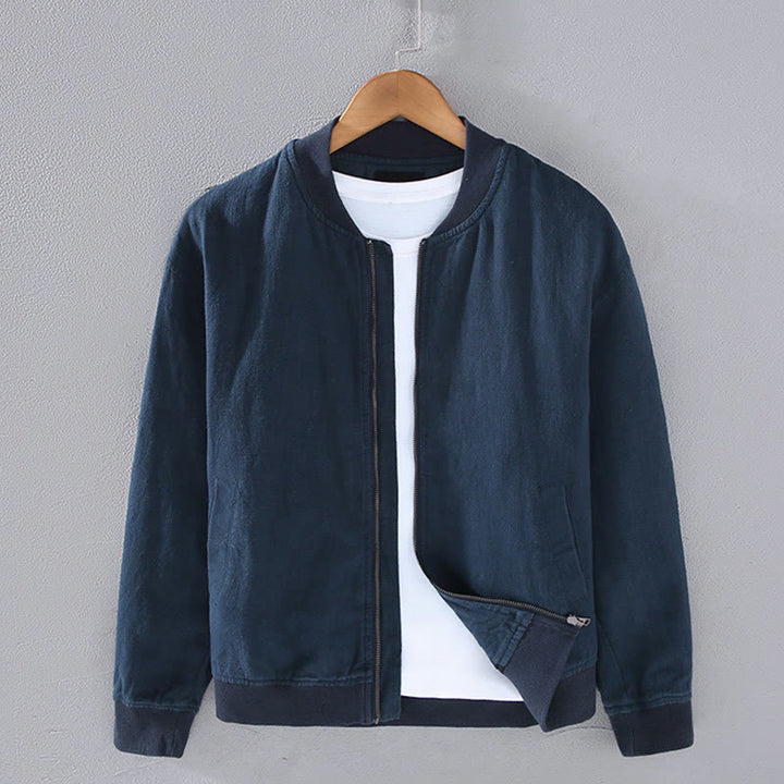 Kurtka Buddha Stones zimowa z długim rękawem, bawełną i lnem, z kieszeniami, zapinana na zamek błyskawiczny i stójką - Marynarka wojenna - US/UK/AU42， EU52 (3XL) - image 1