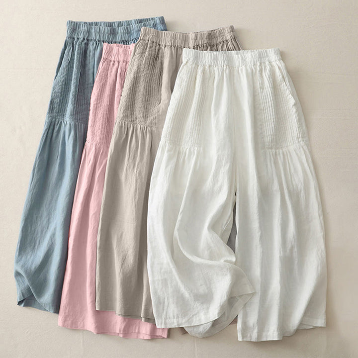 Spodnie damskie z szerokimi nogawkami i kieszeniami, z elastycznego poliestru, z szerokimi nogawkami i Buddha Stones , w prostym, prostym fasonie z zakładkami - image 20