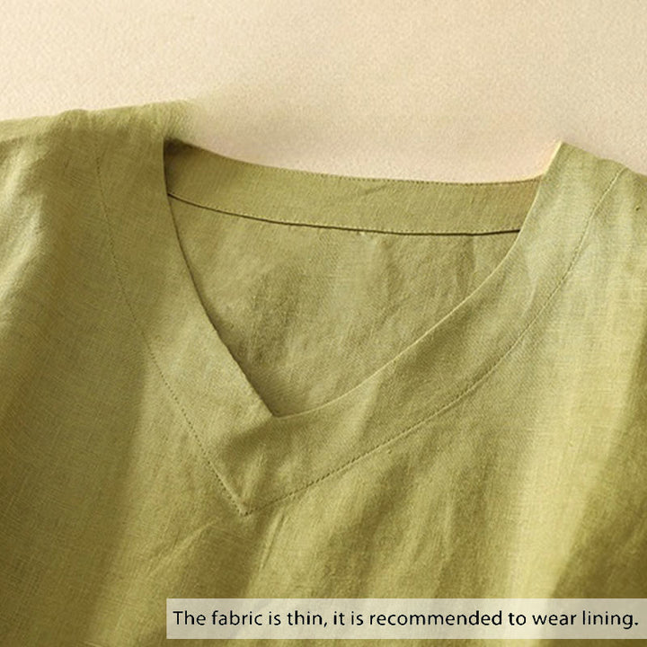 Koszulka damska z krótkim rękawem i dekoltem w serek z Buddha Stones, letnia, swobodna, prosta, bawełniana - image 1