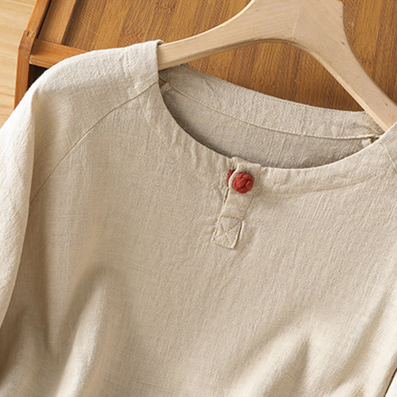 Koszula damska z długim rękawem i bawełną i poliestrem "Buddha Stones" w swobodnym, prostym kroju - image 6