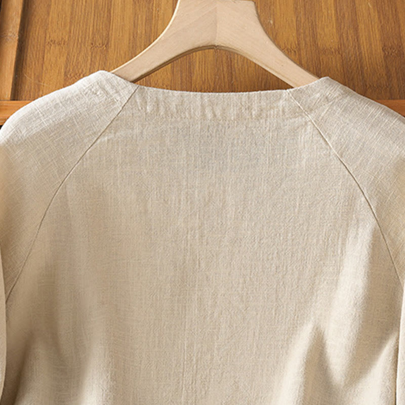 Koszula damska z długim rękawem i bawełną i poliestrem "Buddha Stones" w swobodnym, prostym kroju - image 3