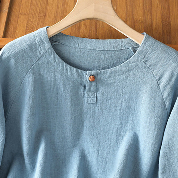 Koszula damska z długim rękawem i bawełną i poliestrem "Buddha Stones" w swobodnym, prostym kroju - image 10