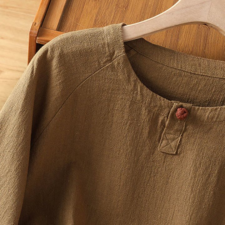 Koszula damska z długim rękawem i bawełną i poliestrem "Buddha Stones" w swobodnym, prostym kroju - image 18