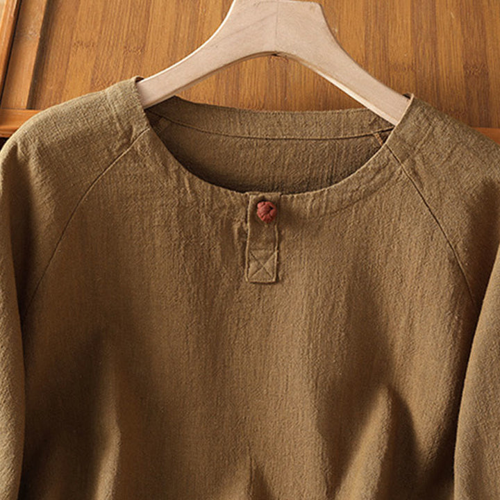 Koszula damska z długim rękawem i bawełną i poliestrem "Buddha Stones" w swobodnym, prostym kroju - image 17