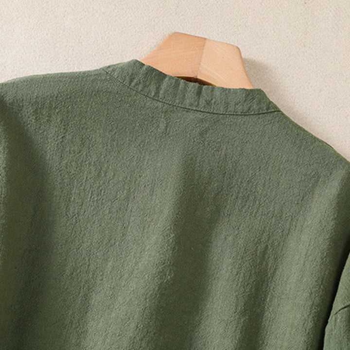 Koszula damska z długim rękawem i kieszeniami, z okrągłym dekoltem i bawełnianą koszulą Buddha Stones , w swobodnym stylu, z guzikami i kieszeniami - image 7