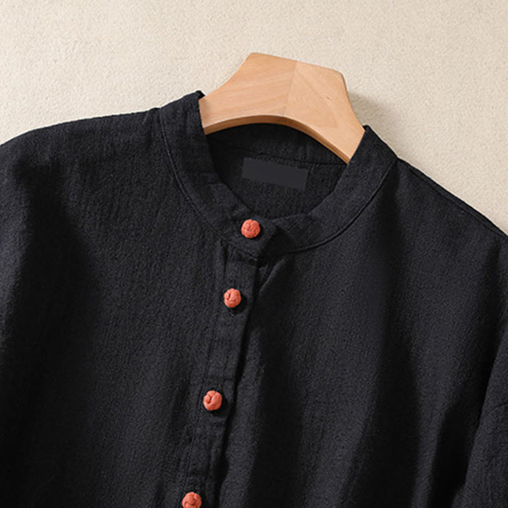 Koszula damska z długim rękawem i kieszeniami, z okrągłym dekoltem i bawełnianą koszulą Buddha Stones , w swobodnym stylu, z guzikami i kieszeniami - image 11