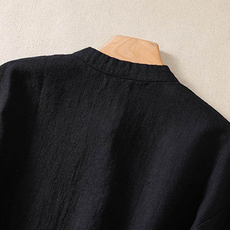 Koszula damska z długim rękawem i kieszeniami, z okrągłym dekoltem i bawełnianą koszulą Buddha Stones , w swobodnym stylu, z guzikami i kieszeniami - image 14