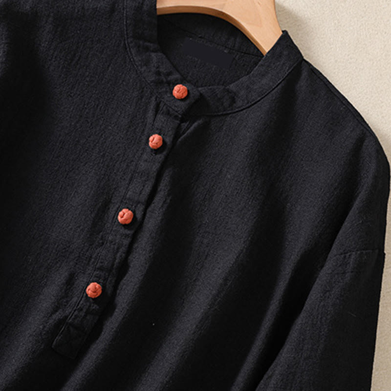 Koszula damska z długim rękawem i kieszeniami, z okrągłym dekoltem i bawełnianą koszulą Buddha Stones , w swobodnym stylu, z guzikami i kieszeniami - image 12