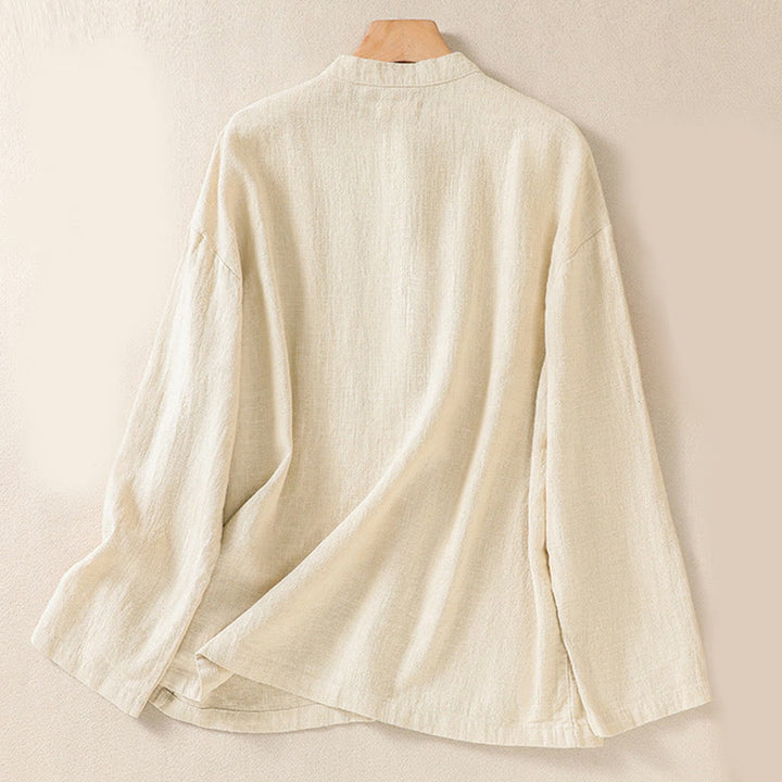 Koszula damska z długim rękawem i kieszeniami, z okrągłym dekoltem i bawełnianą koszulą Buddha Stones , w swobodnym stylu, z guzikami i kieszeniami - image 17