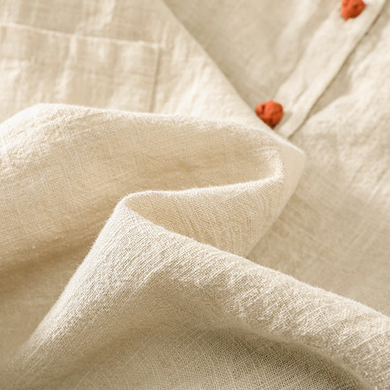 Koszula damska z długim rękawem i kieszeniami, z okrągłym dekoltem i bawełnianą koszulą Buddha Stones , w swobodnym stylu, z guzikami i kieszeniami - image 25