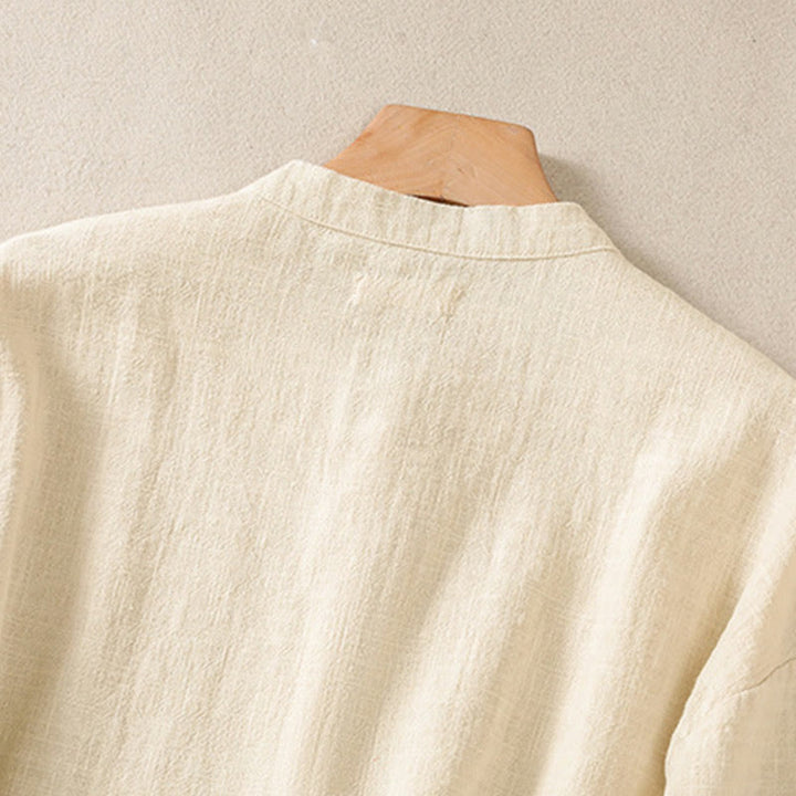 Koszula damska z długim rękawem i kieszeniami, z okrągłym dekoltem i bawełnianą koszulą Buddha Stones , w swobodnym stylu, z guzikami i kieszeniami - image 24