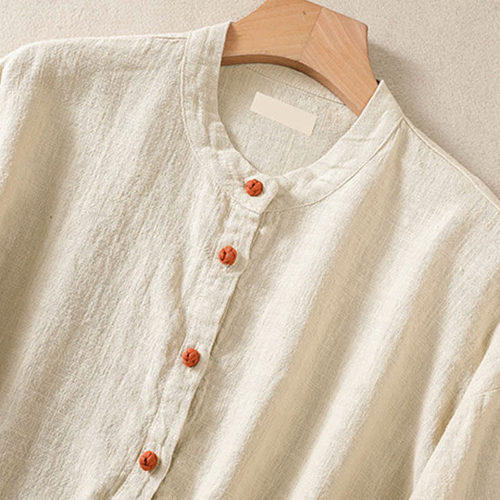 Koszula damska z długim rękawem i kieszeniami, z okrągłym dekoltem i bawełnianą koszulą Buddha Stones , w swobodnym stylu, z guzikami i kieszeniami - image 23