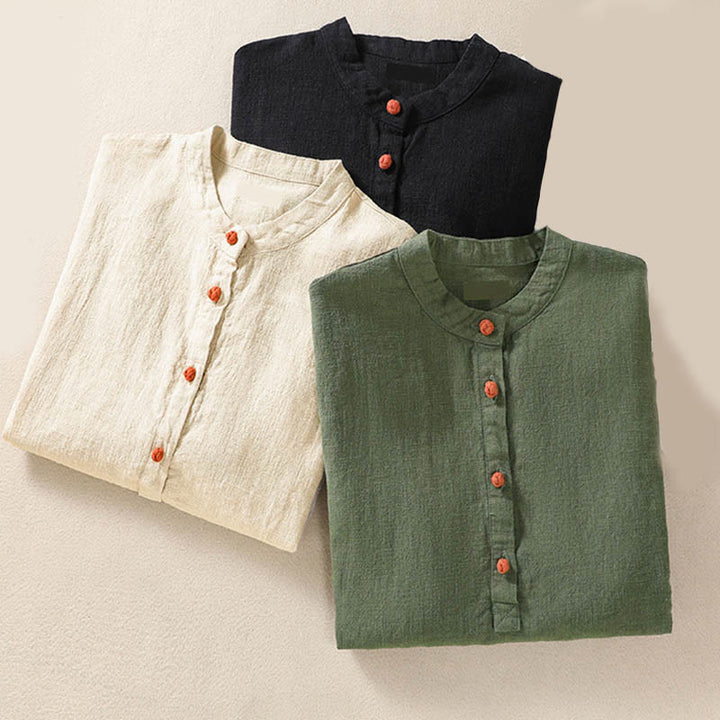 Koszula damska z długim rękawem i kieszeniami, z okrągłym dekoltem i bawełnianą koszulą Buddha Stones , w swobodnym stylu, z guzikami i kieszeniami - image 27