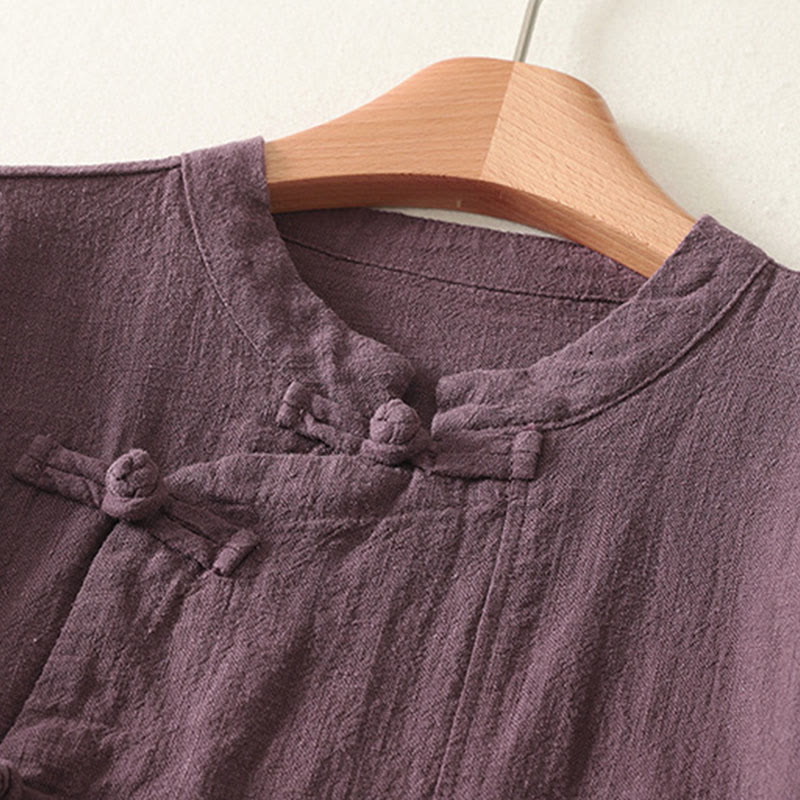 Koszula damska z długim rękawem z bawełny Buddha Stones, swobodna, gładka, z żabimi guzikami - image 2