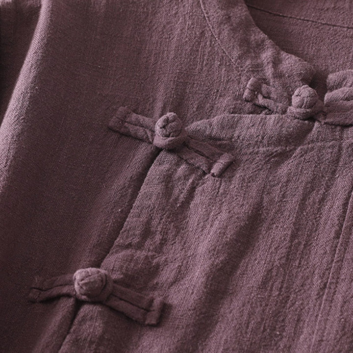 Koszula damska z długim rękawem z bawełny Buddha Stones, swobodna, gładka, z żabimi guzikami - image 4