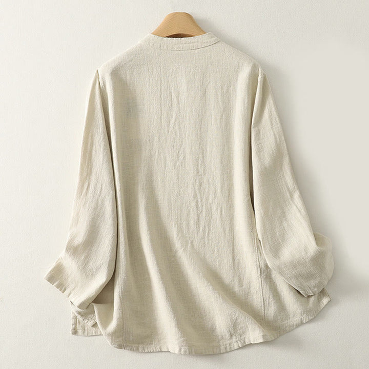 Koszula damska z długim rękawem z bawełny Buddha Stones, swobodna, gładka, z żabimi guzikami - image 7