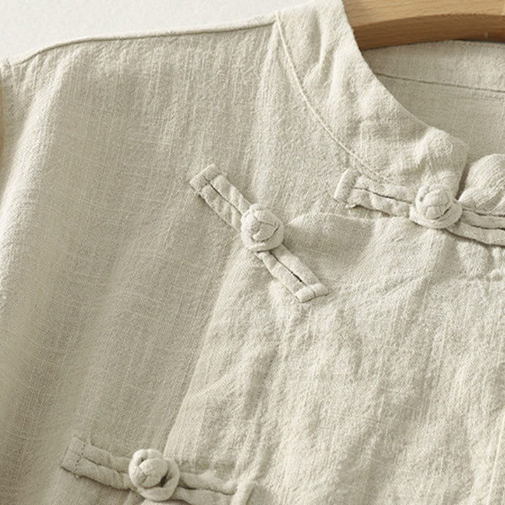 Koszula damska z długim rękawem z bawełny Buddha Stones, swobodna, gładka, z żabimi guzikami - image 8