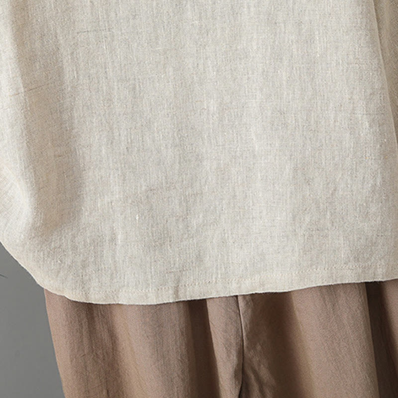 Koszula damska z długim rękawem i haftem kwiatów z motywem Buddha Stones , zapinana na guziki z żabą, bawełniana - image 5