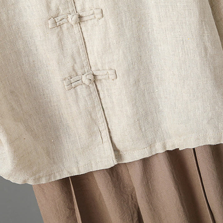 Koszula damska z długim rękawem i haftem kwiatów z motywem Buddha Stones , zapinana na guziki z żabą, bawełniana - image 6