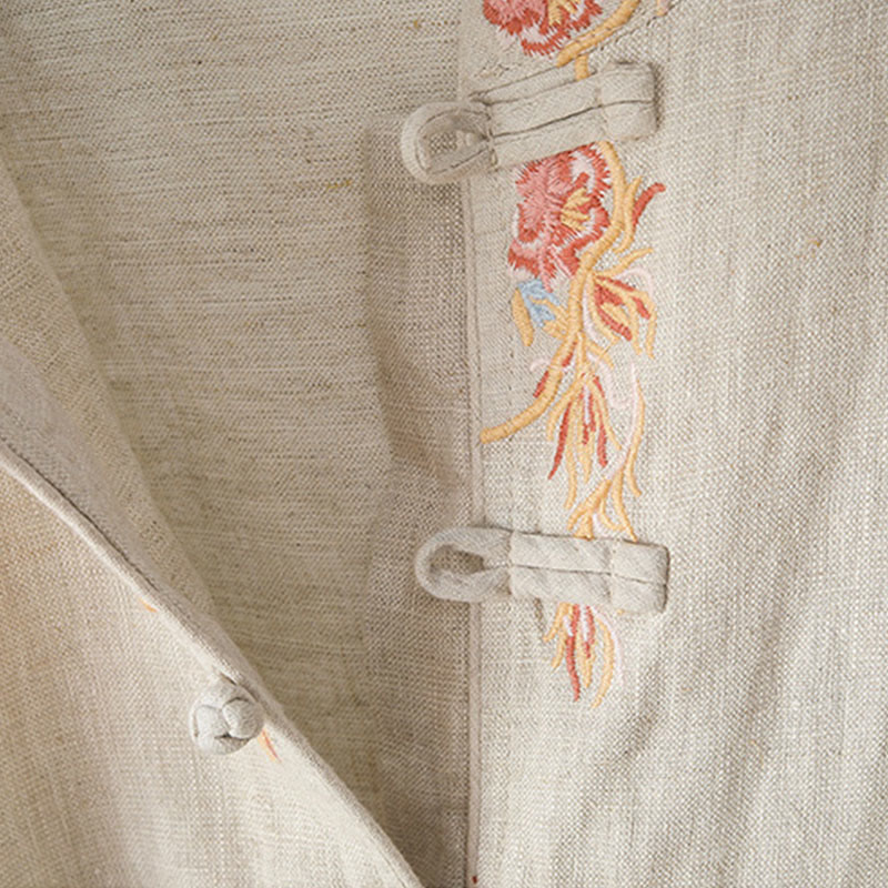 Koszula damska z długim rękawem i haftem kwiatów z motywem Buddha Stones , zapinana na guziki z żabą, bawełniana - image 7