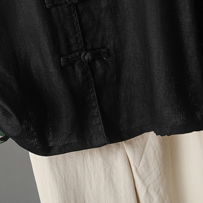 Koszula damska z długim rękawem i haftem kwiatów z motywem Buddha Stones , zapinana na guziki z żabą, bawełniana - image 23