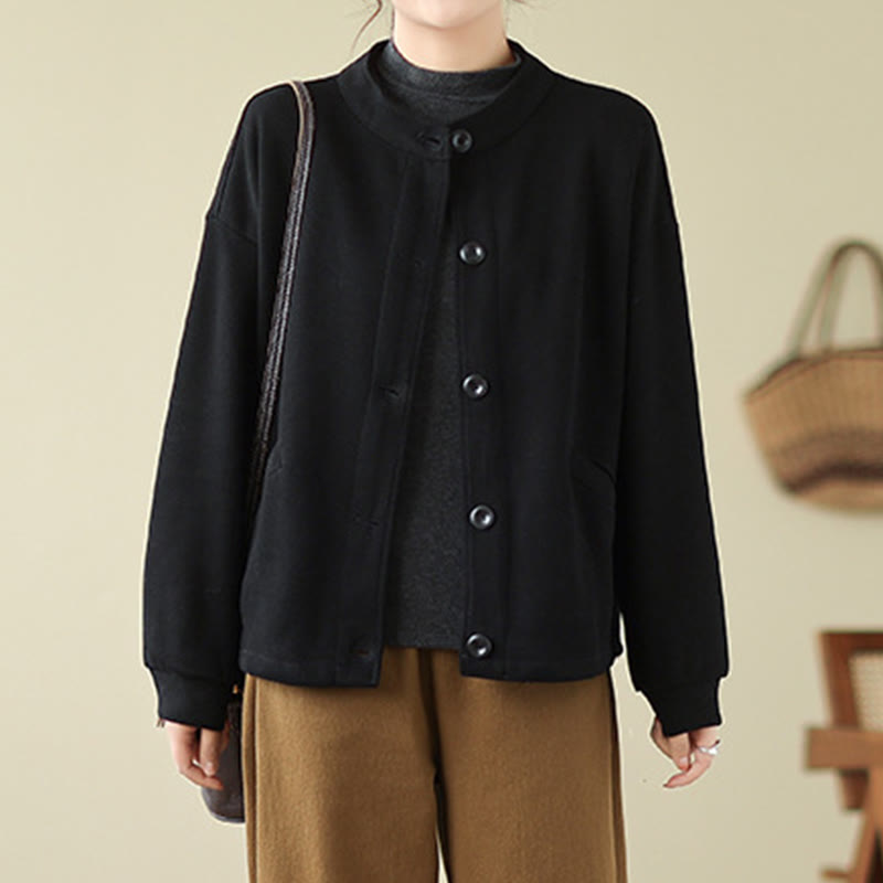 Kurtka damska z długim rękawem i kieszeniami z bawełny Buddha Stones w jednolitym kolorze - image 1