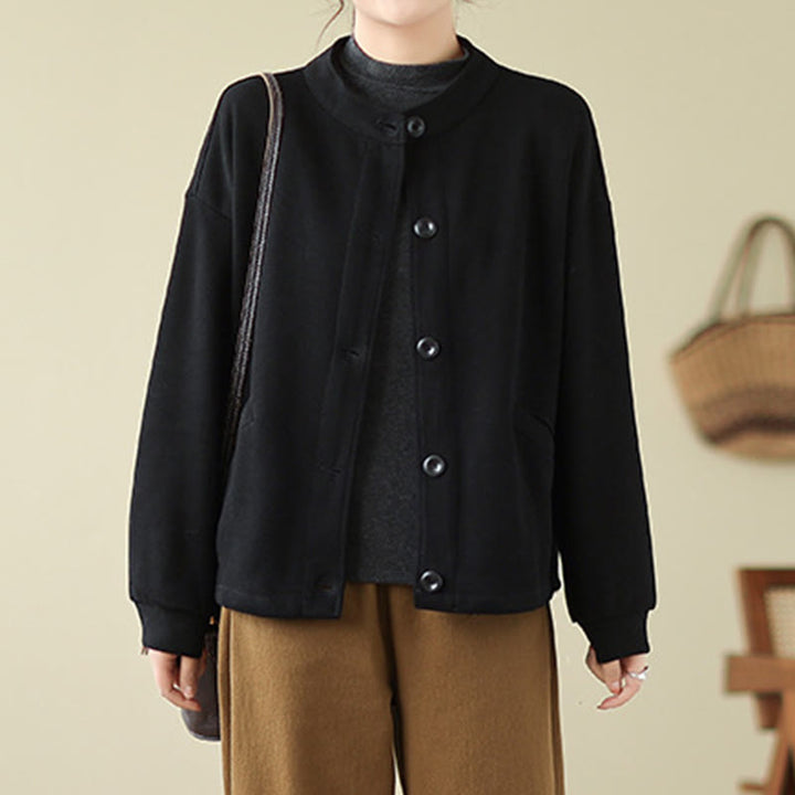 Kurtka damska z długim rękawem i kieszeniami z bawełny Buddha Stones w jednolitym kolorze - image 1