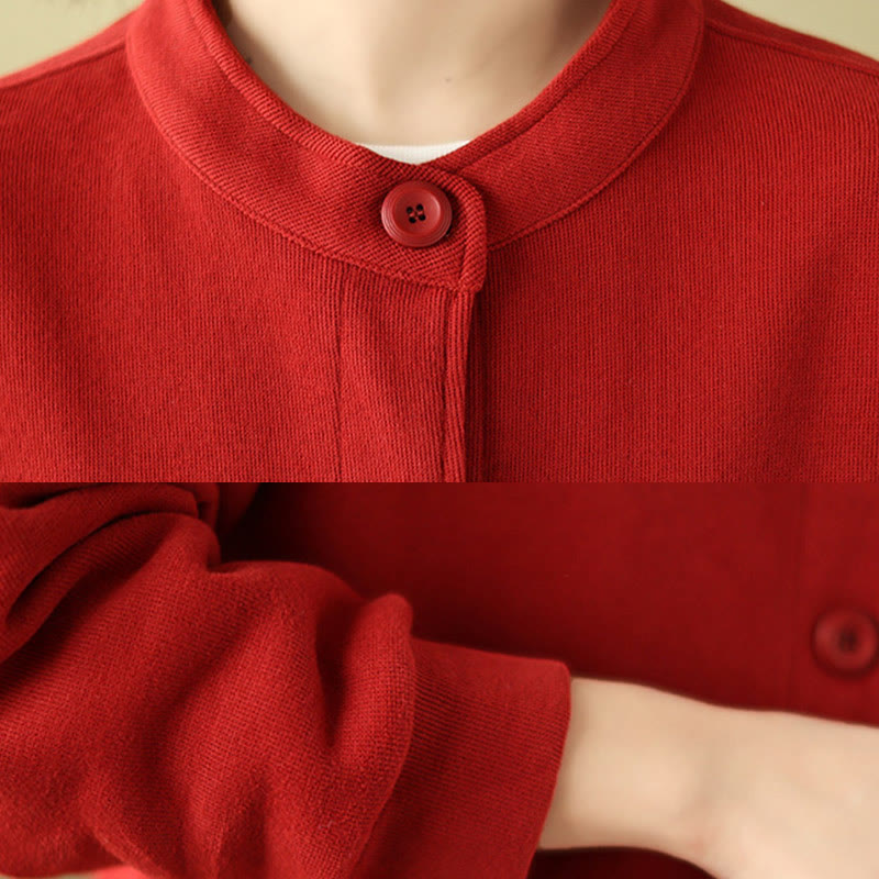 Kurtka damska z długim rękawem i kieszeniami z bawełny Buddha Stones w jednolitym kolorze - image 11