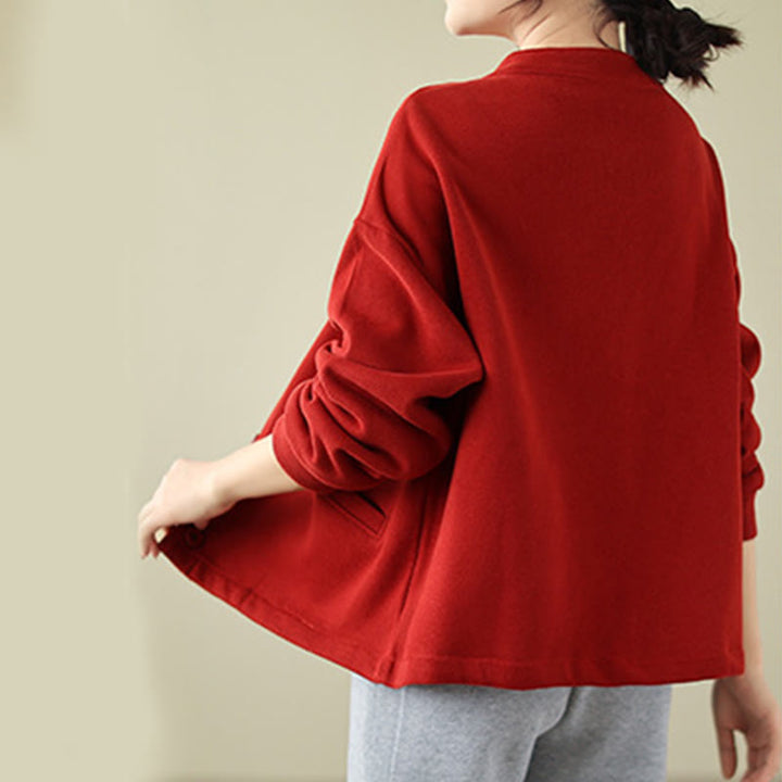 Kurtka damska z długim rękawem i kieszeniami z bawełny Buddha Stones w jednolitym kolorze - image 7