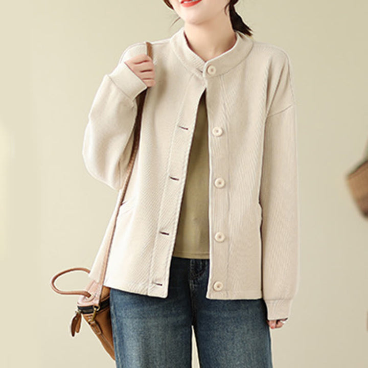 Kurtka damska z długim rękawem i kieszeniami z bawełny Buddha Stones w jednolitym kolorze - image 17