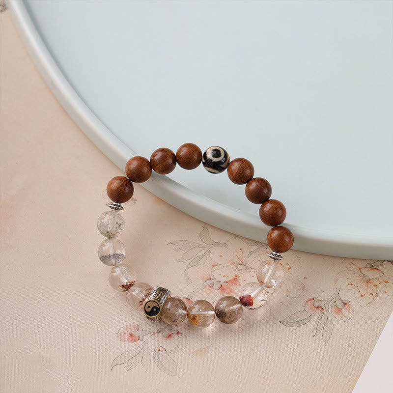 Bransoletka ochronna Phantom Yin Yang z Buddha Stones uderzonymi piorunem i czerwonym drewnem - Drewno jujube uderzone piorunem i czerwony fantom (obwód nadgarstka: 15-16 cm) - image 0