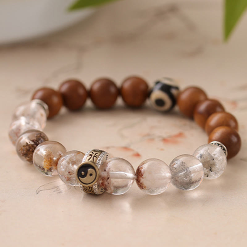 Bransoletka ochronna Phantom Yin Yang z Buddha Stones uderzonymi piorunem i czerwonym drewnem - image 10