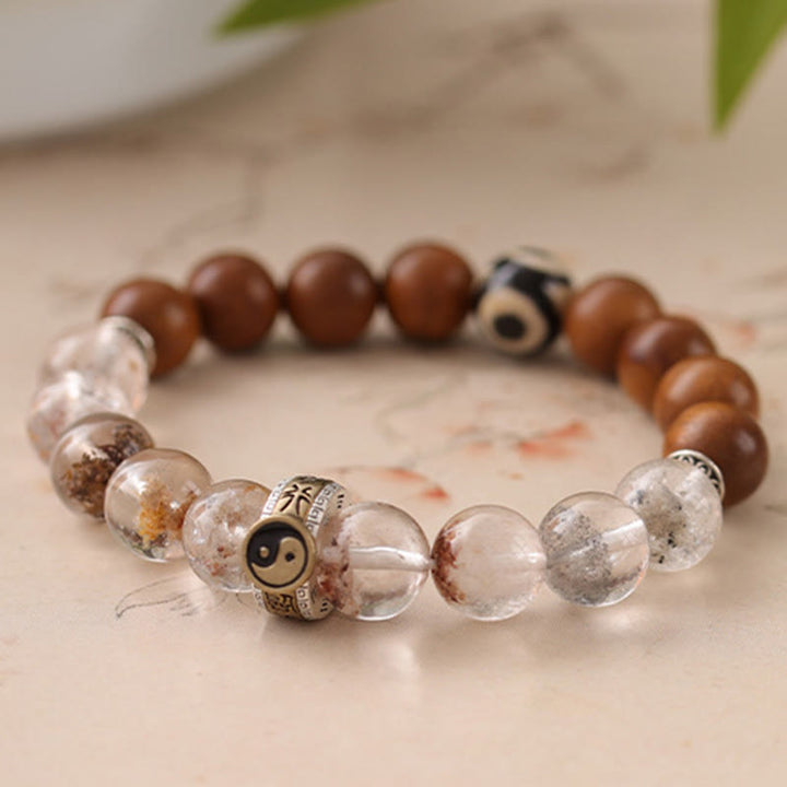 Bransoletka ochronna Phantom Yin Yang z Buddha Stones uderzonymi piorunem i czerwonym drewnem - image 10