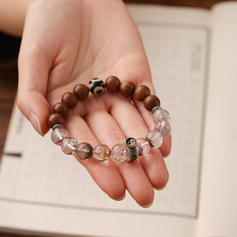 Bransoletka ochronna Phantom Yin Yang z Buddha Stones uderzonymi piorunem i czerwonym drewnem - image 3