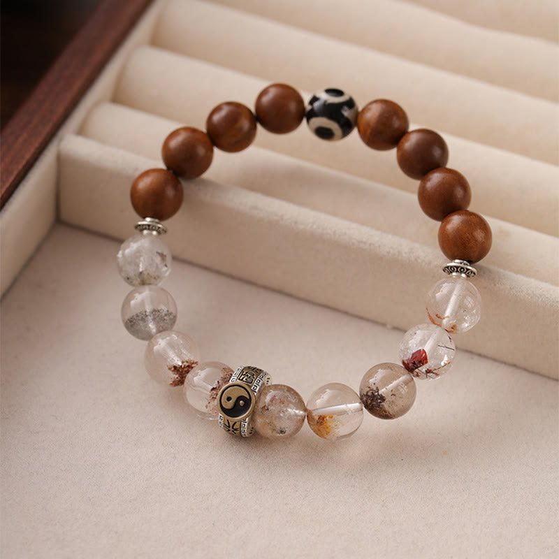 Bransoletka ochronna Phantom Yin Yang z Buddha Stones uderzonymi piorunem i czerwonym drewnem - image 1