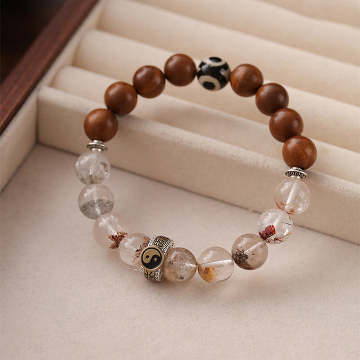 Bransoletka ochronna Phantom Yin Yang z Buddha Stones uderzonymi piorunem i czerwonym drewnem - image 1