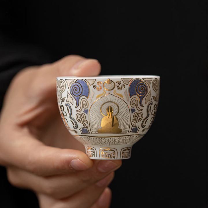 Buddha Stones, biała Thangka Buddy, pomyślne chmury, filiżanka do herbaty Kung Fu - image 3