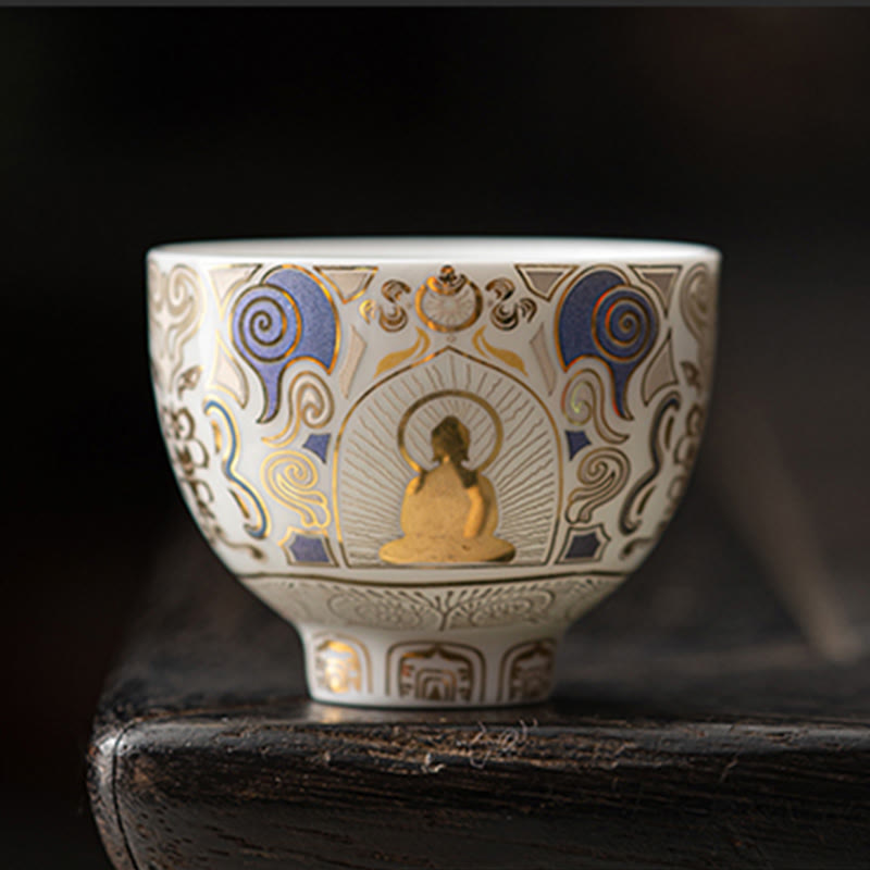 Buddha Stones, biała Thangka Buddy, pomyślne chmury, filiżanka do herbaty Kung Fu - image 1