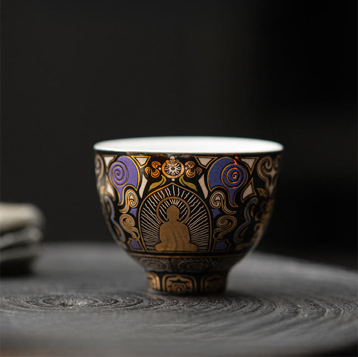 Buddha Stones, Czarna Thangka Buddy, Pomyślne Chmury, Filiżanka do herbaty Kung Fu - image 3